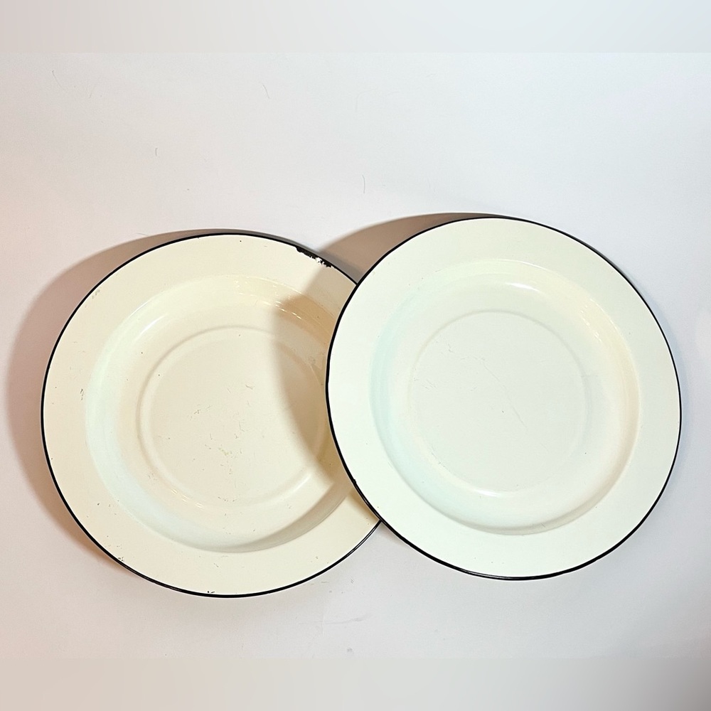 2 Large Classic Enamelware Plates